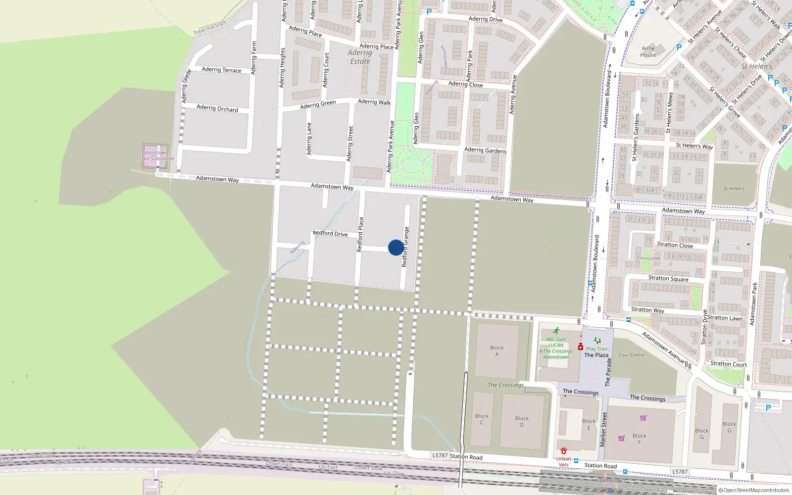 Overhead map showing the location of 2 Redford Place, Lucan