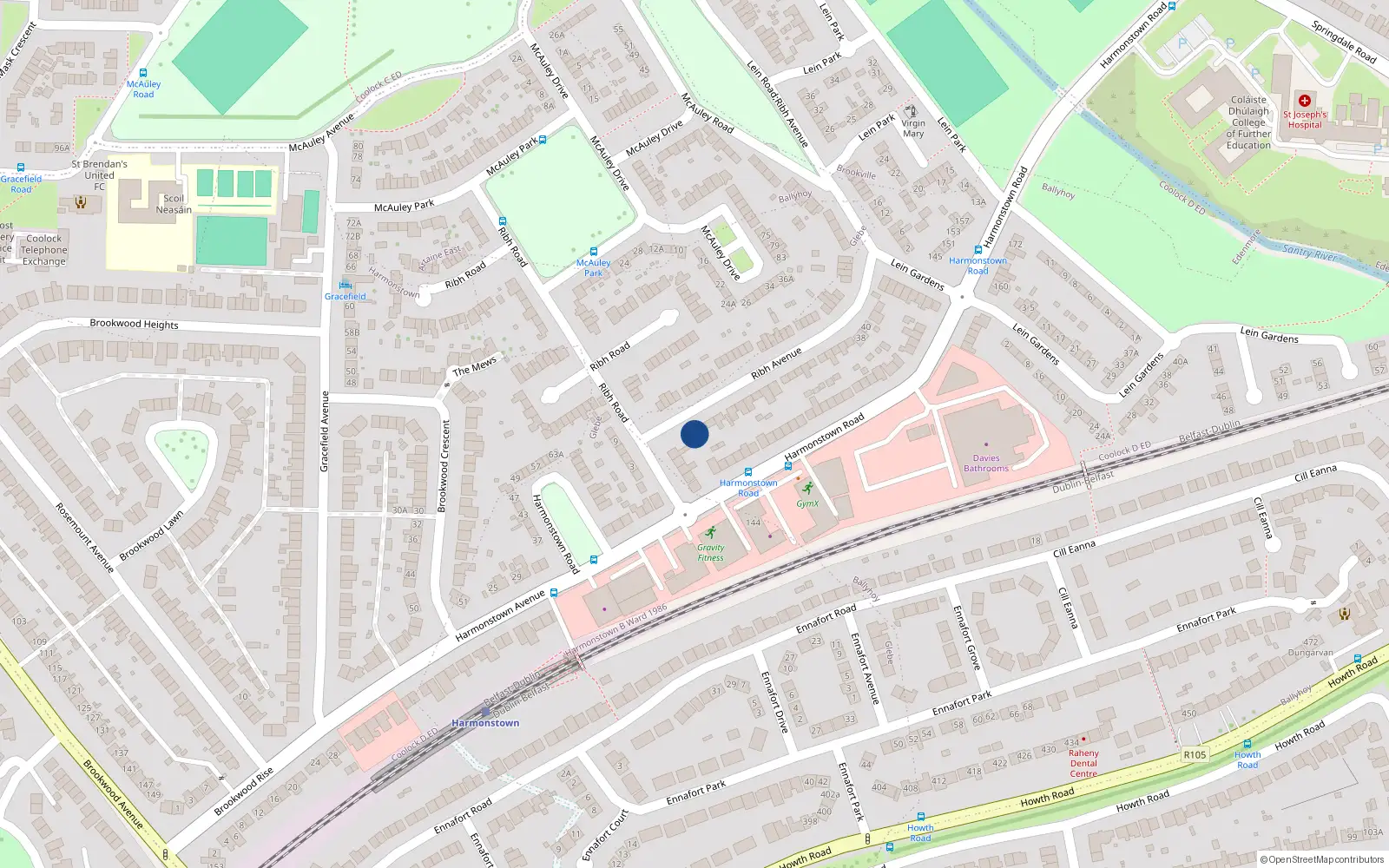 Overhead map showing the location of 2 Ribh Avenue, Dublin