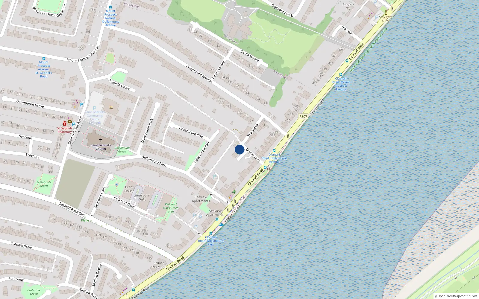 Overhead map showing the location of 2 Rinn na Mara, Doyles Lane, Clontarf Road Dublin 3