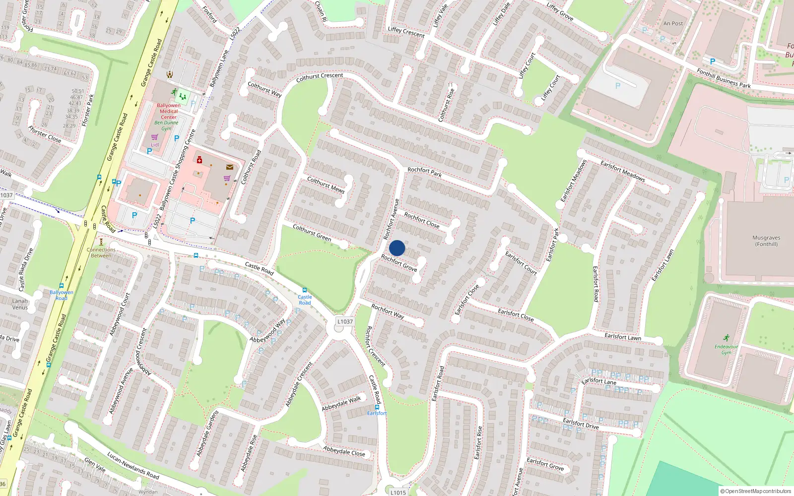 Overhead map showing the location of 2 Rochfort Grove, Lucan