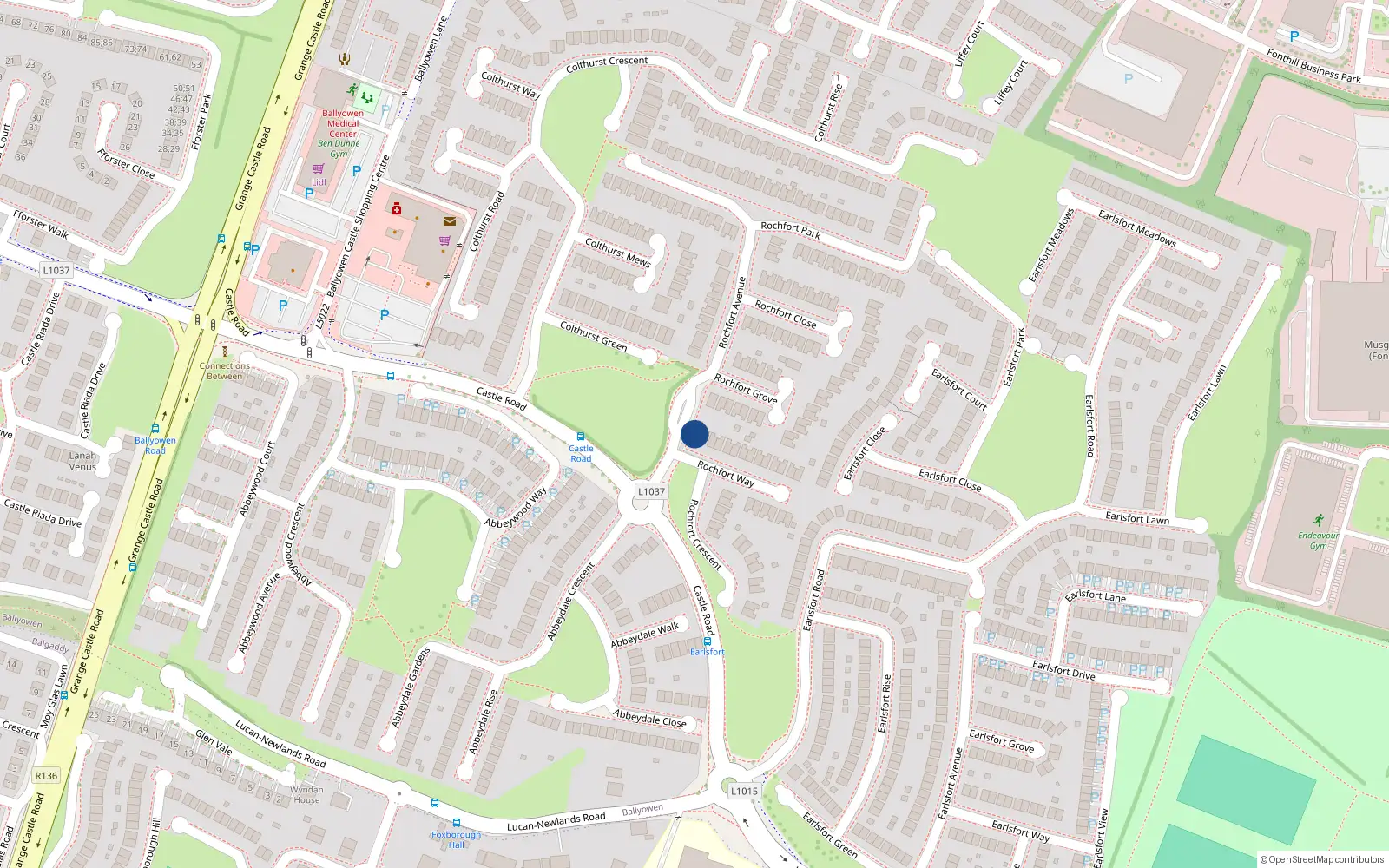 Overhead map showing the location of 2 Rochfort Way, Lucan