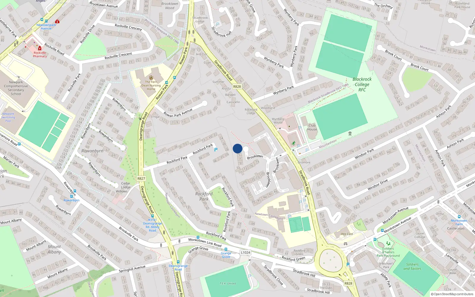 Overhead map showing the location of 2 Rockford Manor, Stradbrook Road, Blackrock