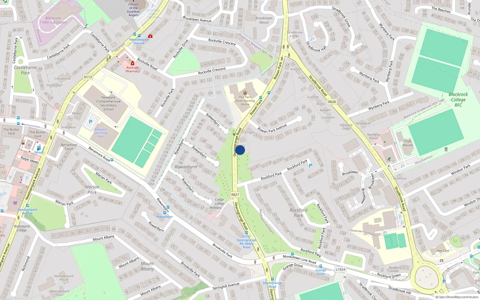 Overhead map showing the location of 2 Rockford Terrace, Deans Grange Road, Blackrock