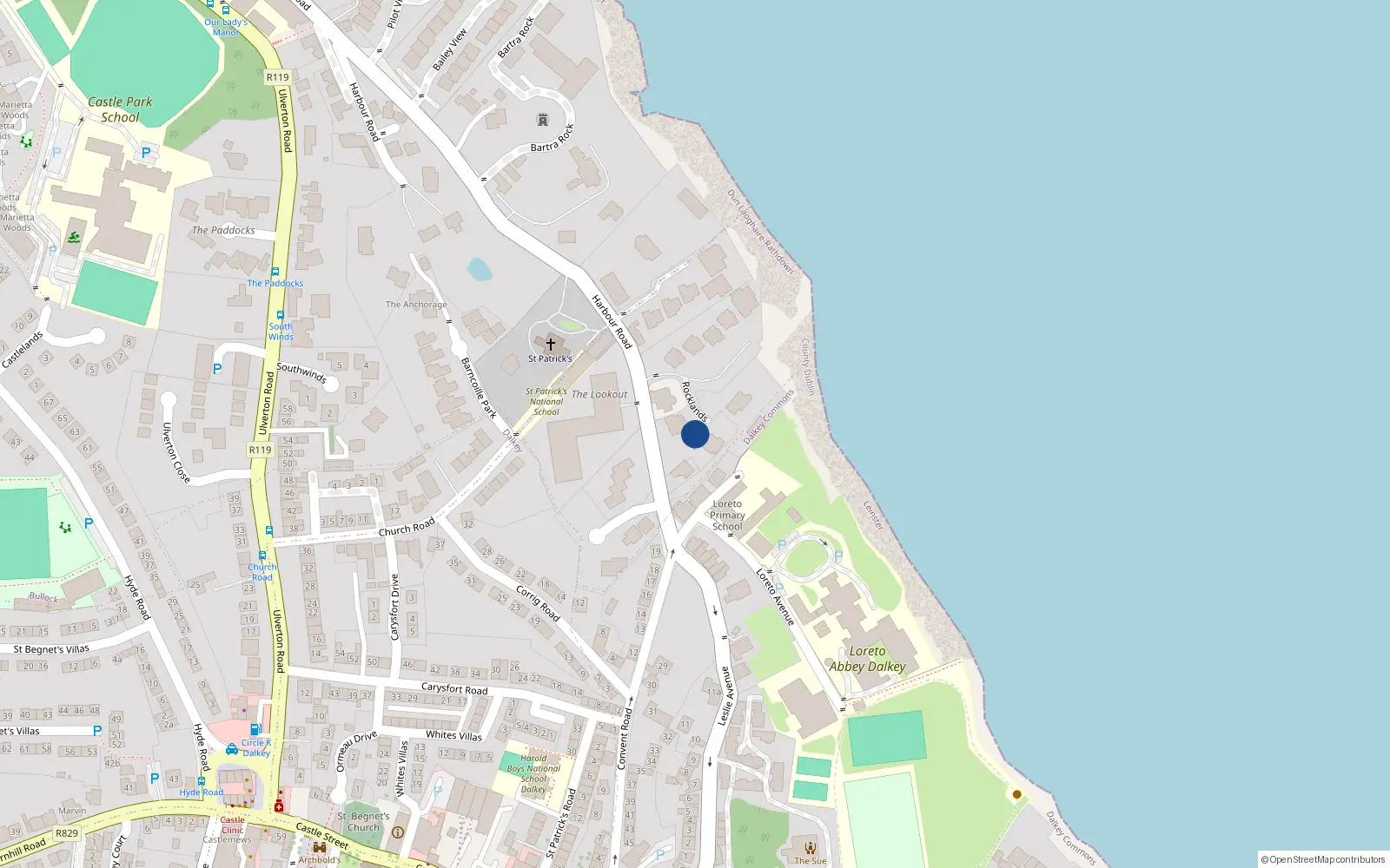 Overhead map showing the location of 2 Rocklands, Dalkey