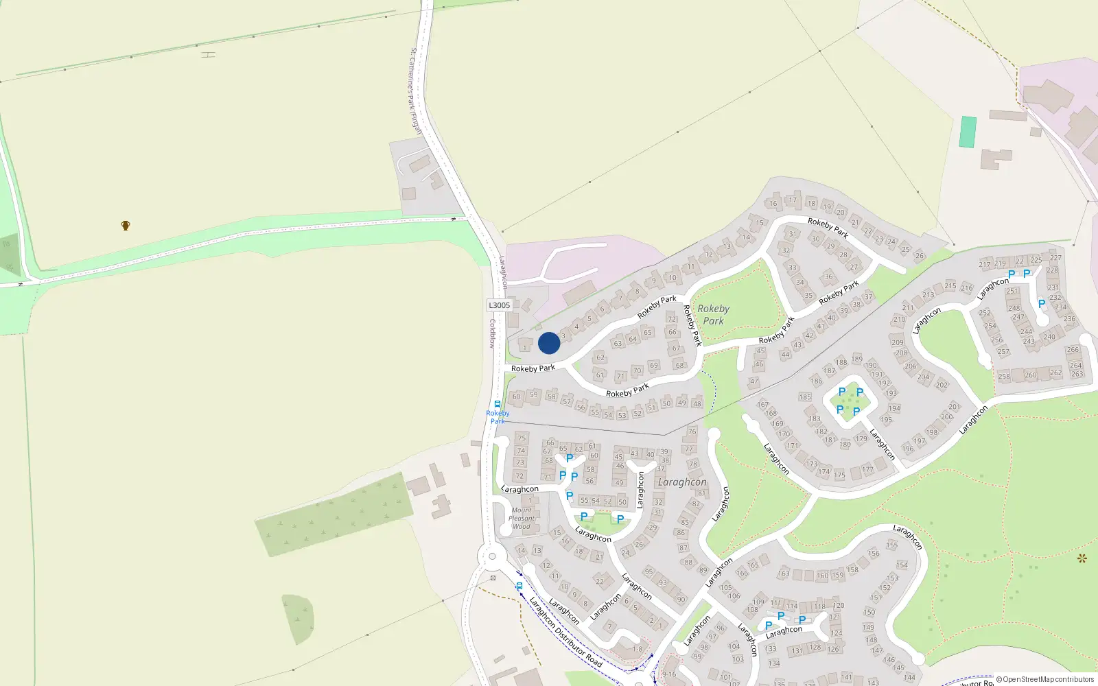 Overhead map showing the location of 2 Rokeby Park, Lucan