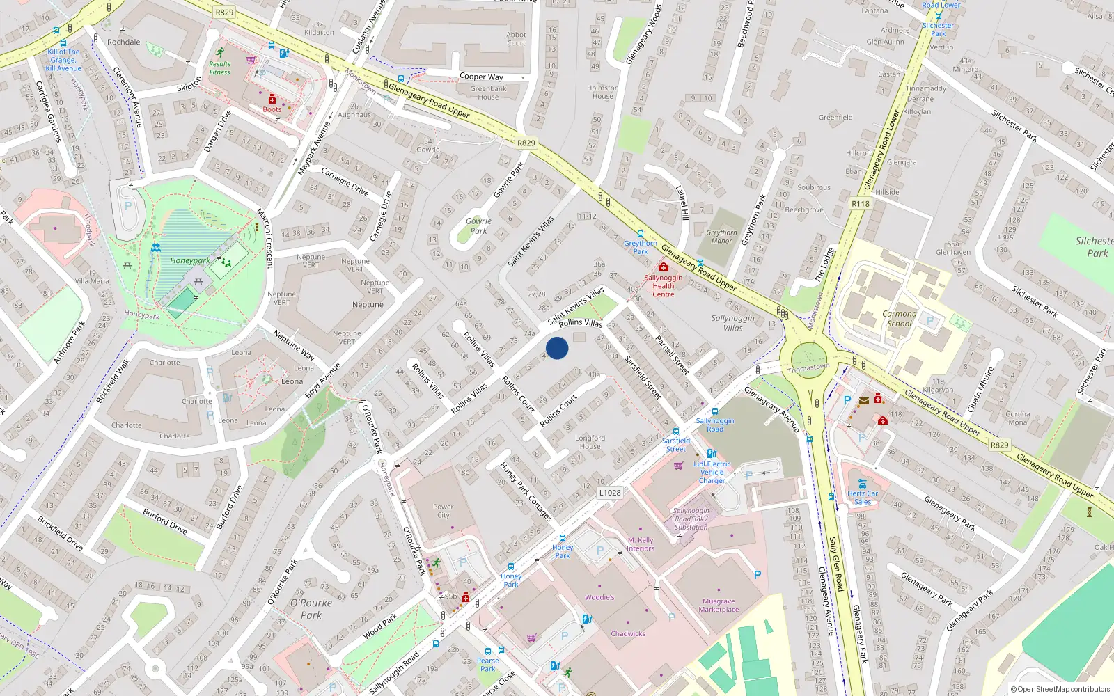 Overhead map showing the location of 2 Rollins Villas, Sallynoggin