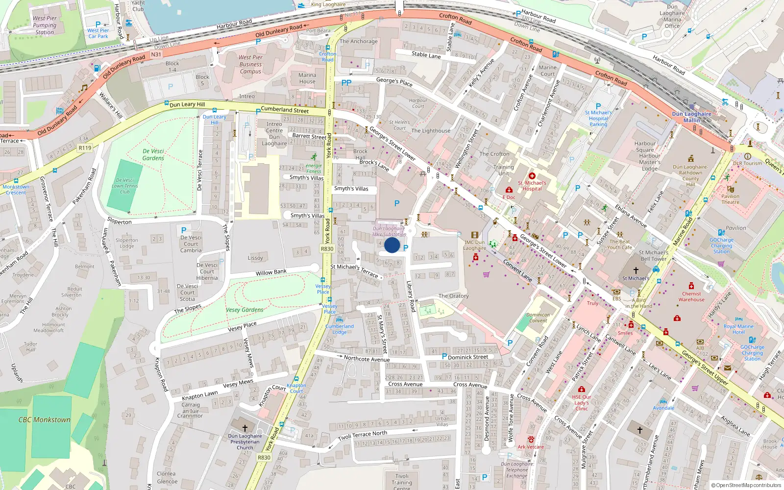 Overhead map showing the location of 2 Rosary Gardens West, Dun Laoghaire