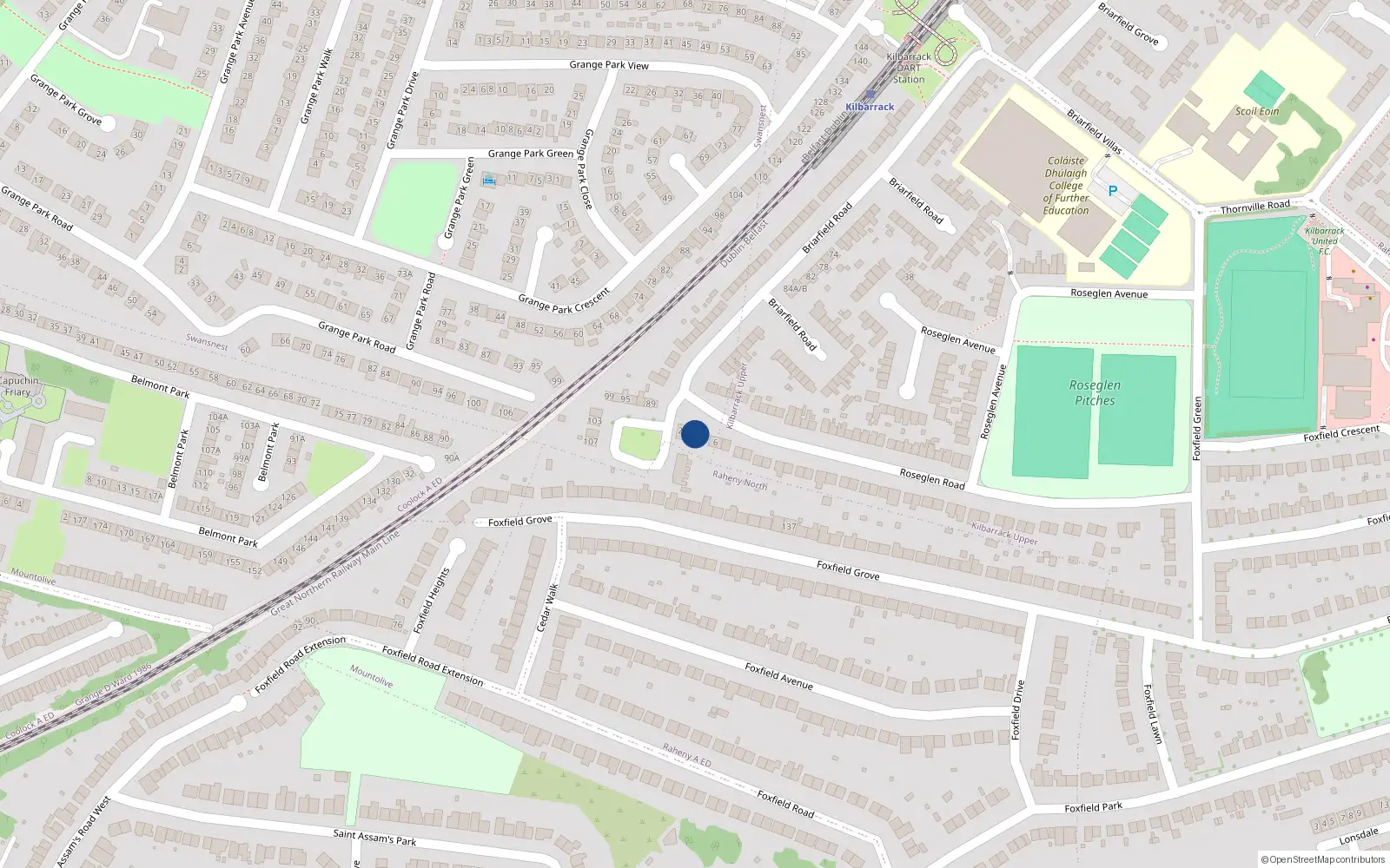 Overhead map showing the location of 2 Roseglen Road, Dublin 5