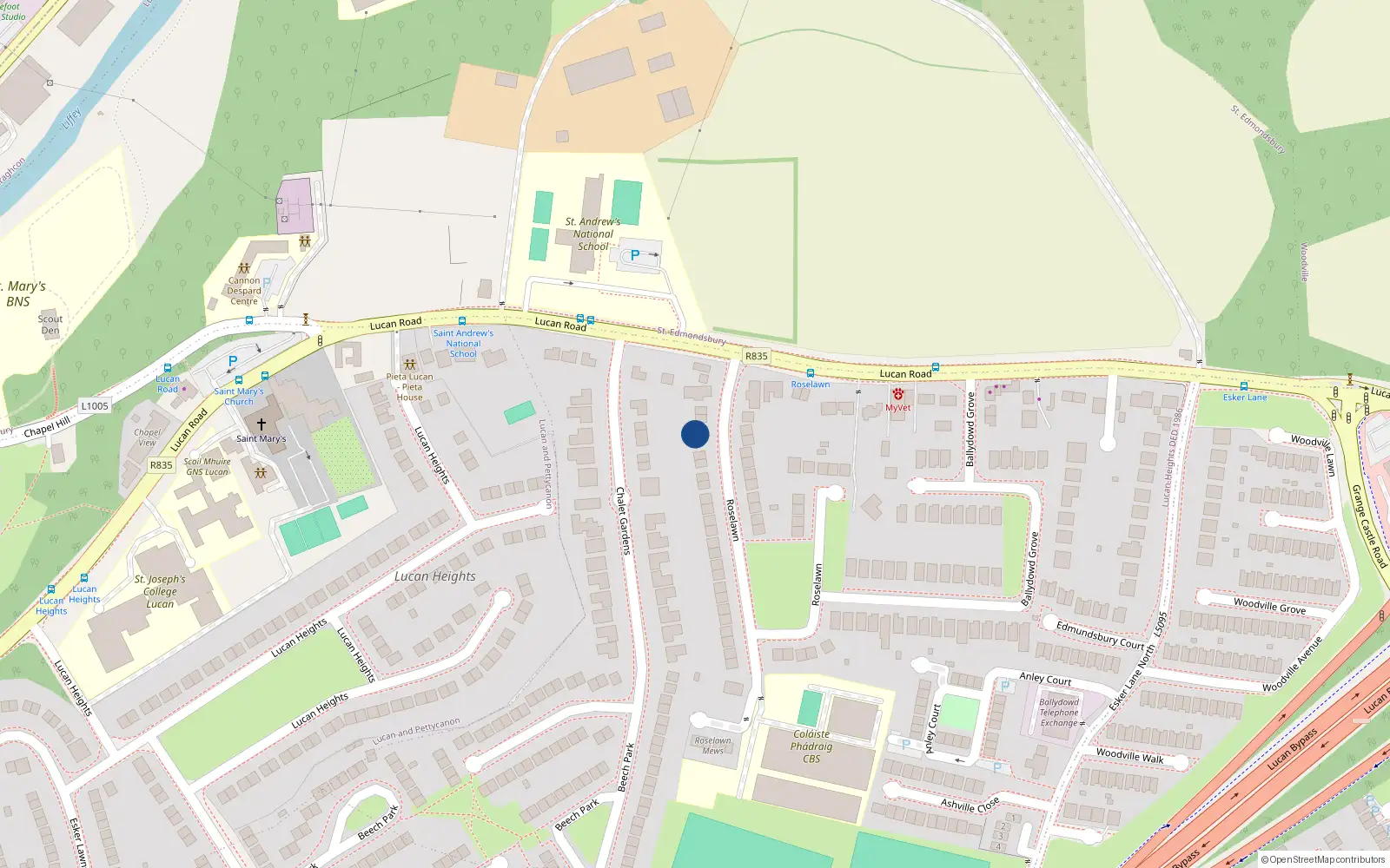 Overhead map showing the location of 2 Roselawn, Ballydowd, Lucan