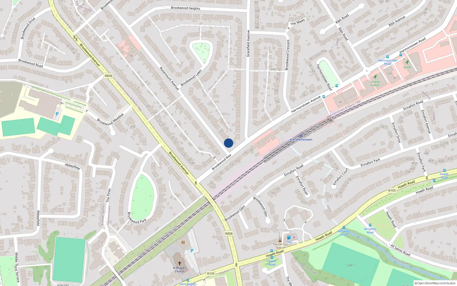 Overhead map showing the location of 2 Rosemount Avenue, Dublin 5