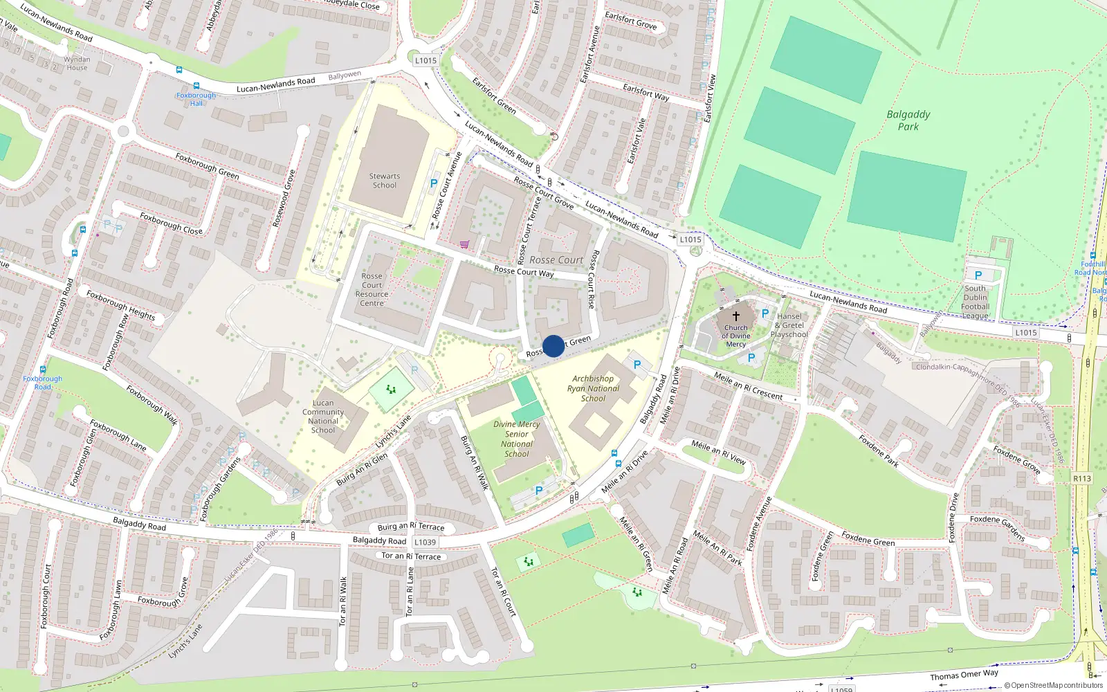 Overhead map showing the location of 2 Rosse Court Green, Lucan