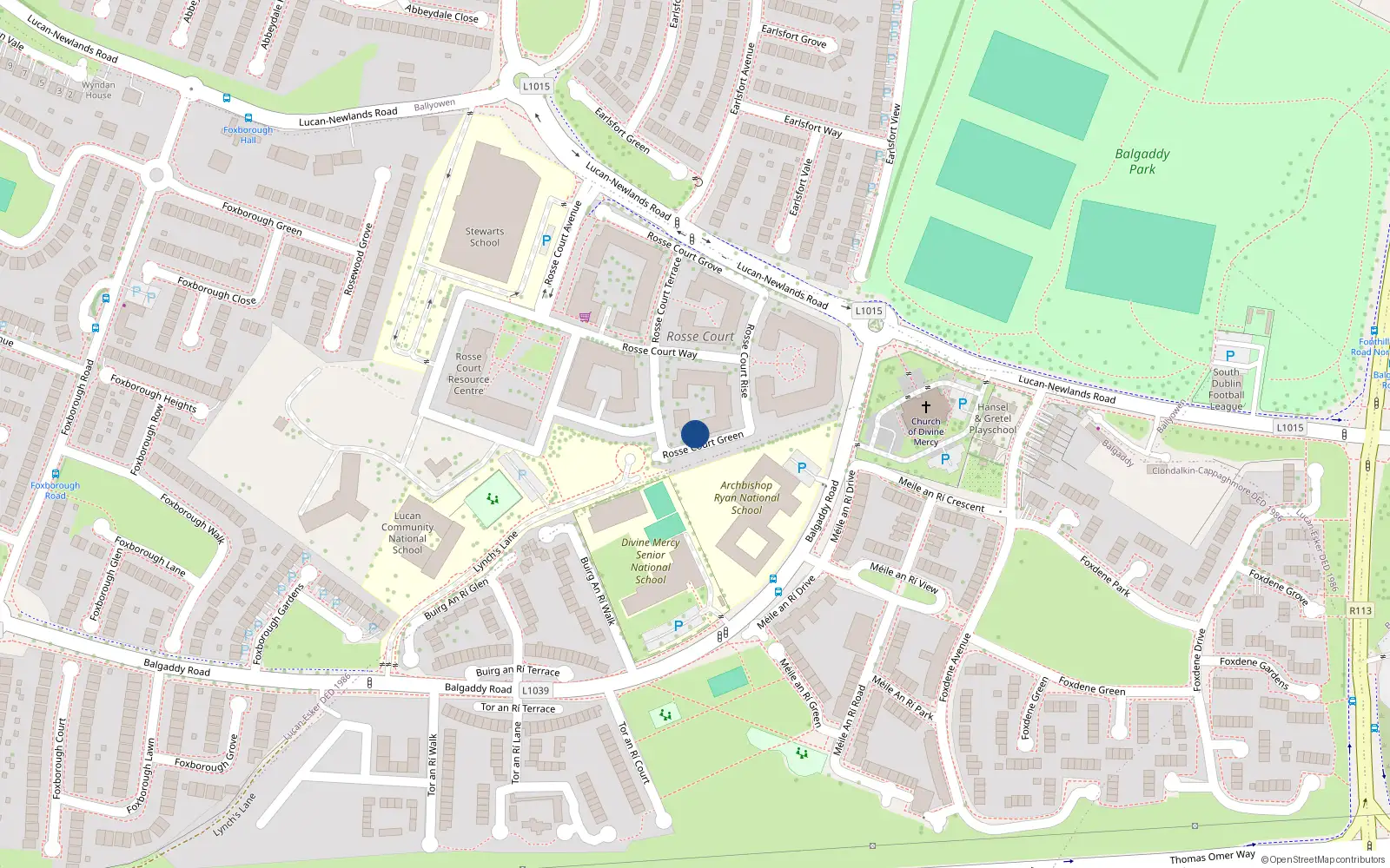 Overhead map showing the location of 2 Rosse Court Green, Lucan, Co Dublin