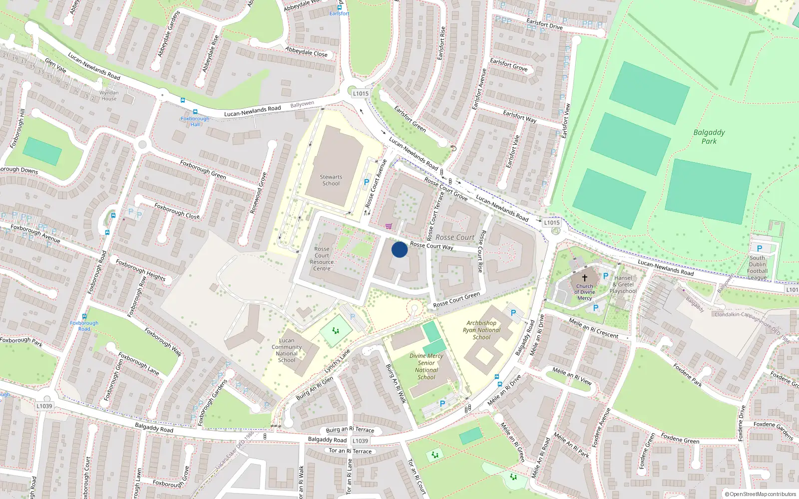 Overhead map showing the location of 2 Rosse Court Way, Lucan
