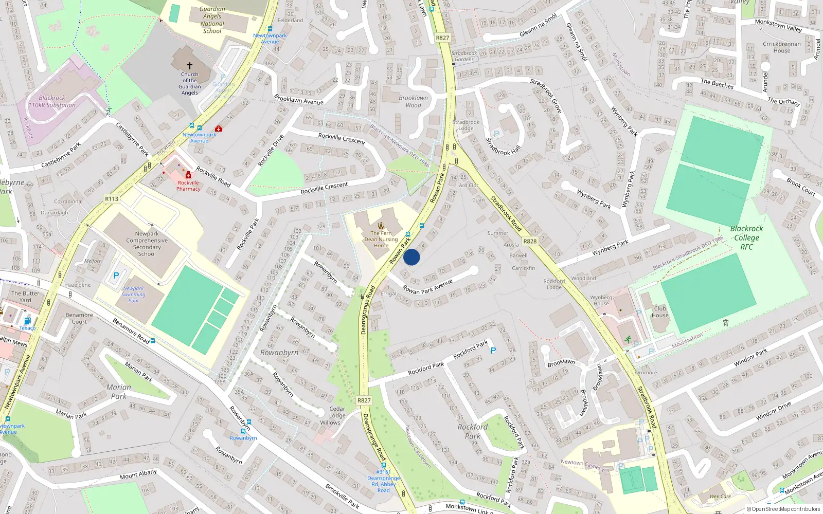 Overhead map showing the location of 2 Rowan Park, Monkstown