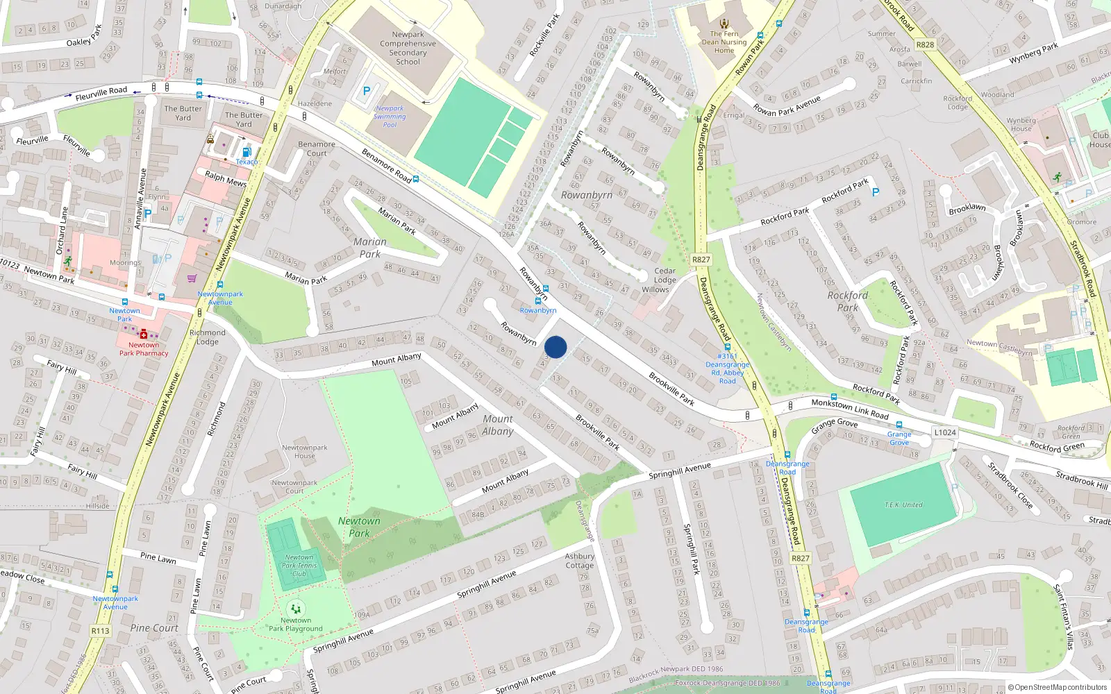 Overhead map showing the location of 2 Rowanbyrn, Co Dublin
