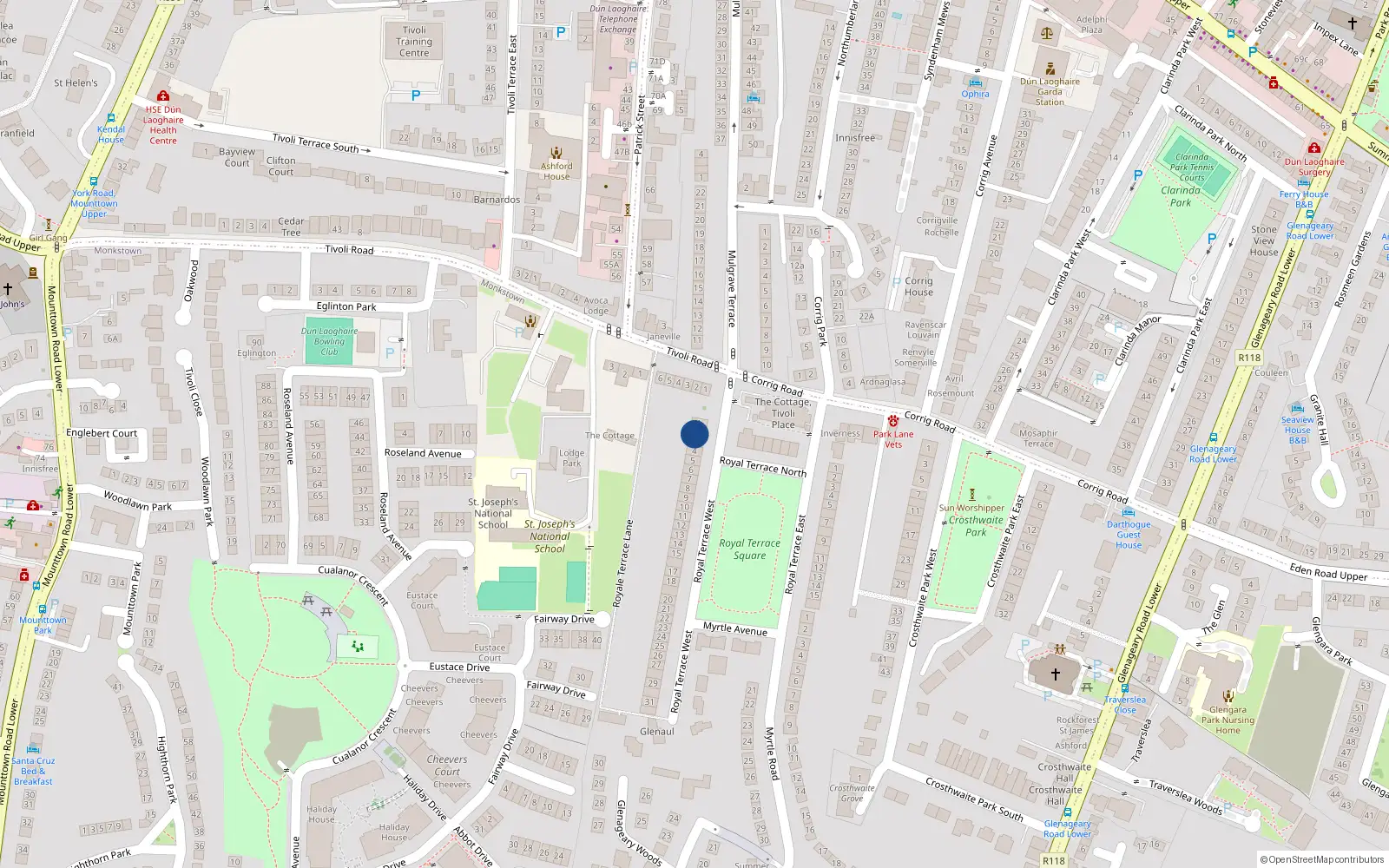Overhead map showing the location of 2 Royal Terrace West, Dublin