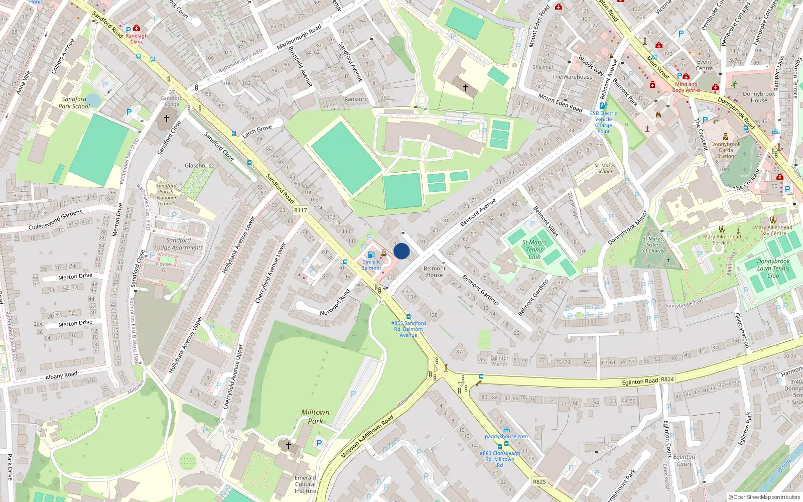 Overhead map showing the location of 2 Sandford Grove, Donnybrook