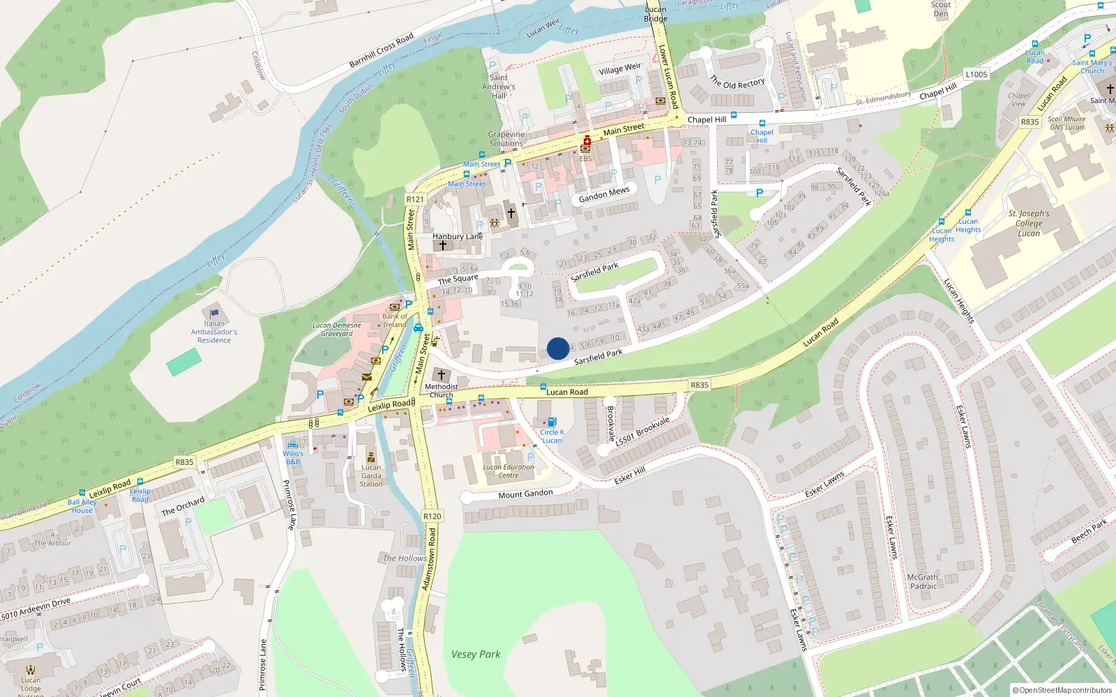Overhead map showing the location of 2 Sarsfield Park, Lucan