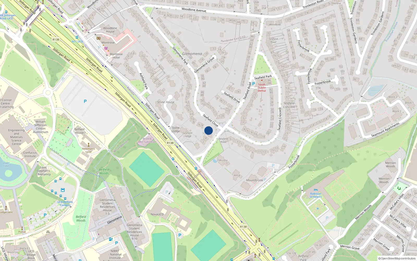 Overhead map showing the location of 2 Seafield Close, Blackrock, Dublin