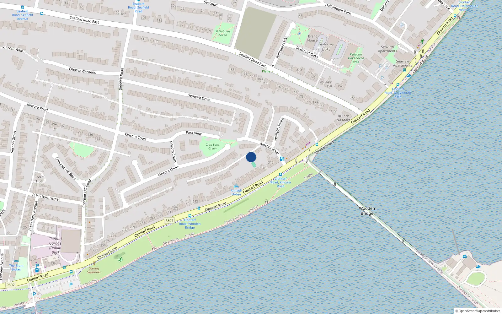 Overhead map showing the location of 2 Seafield Close, Clontarf, Dublin 3