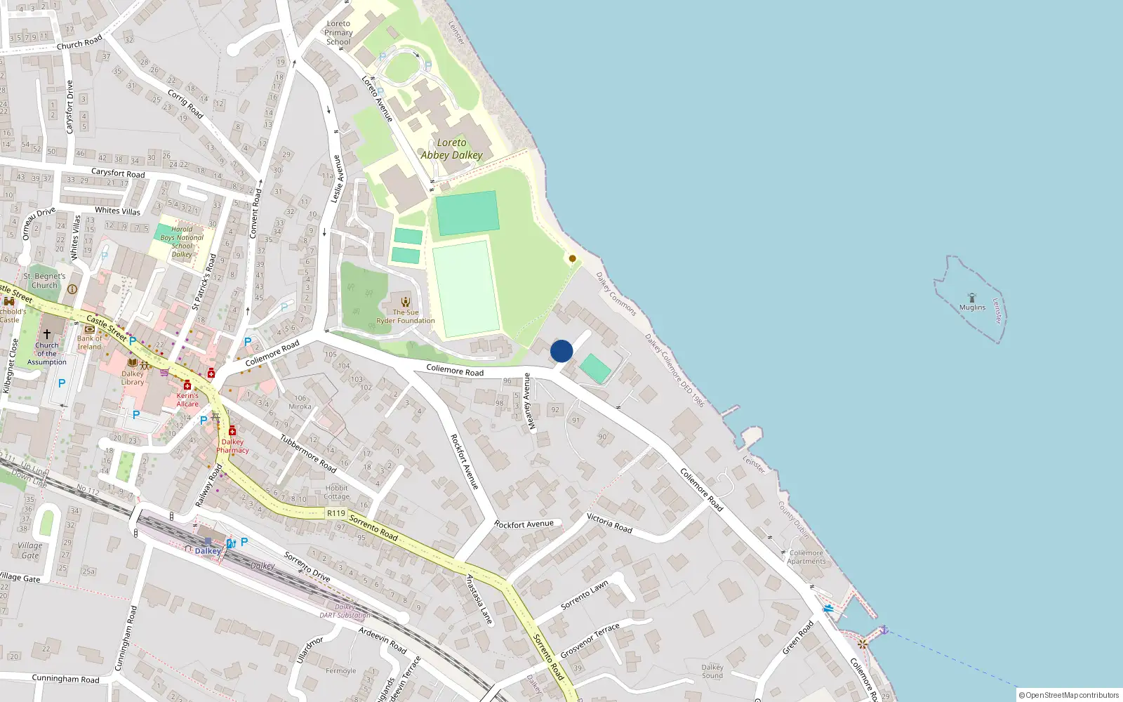 Overhead map showing the location of 2 Seafield Terrace, Dalkey