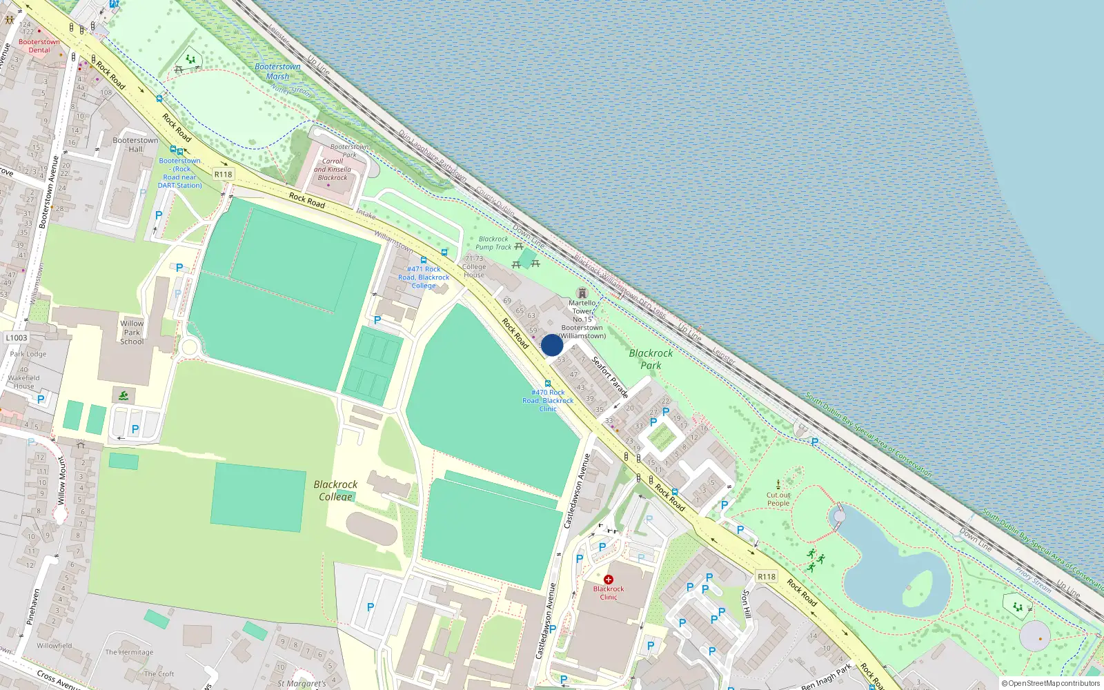 Overhead map showing the location of 2 Seafort Parade, Blackrock, Dublin