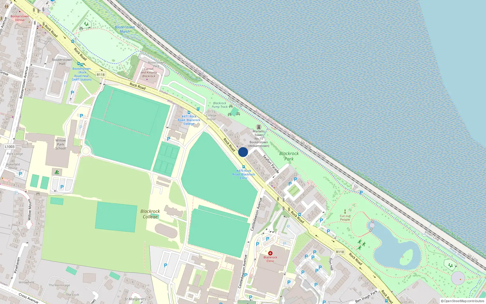 Overhead map showing the location of 2 Seafort Parade, Blackrock
