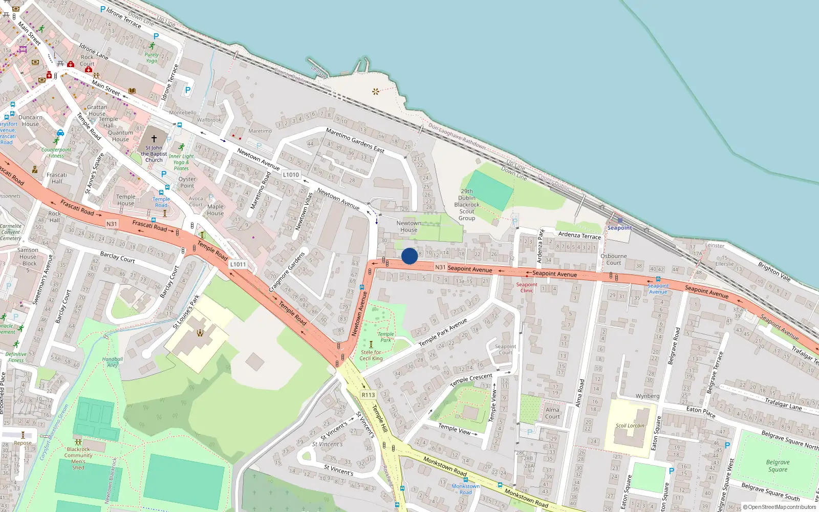 Overhead map showing the location of 4 Seapoint Avenue, Blackrock