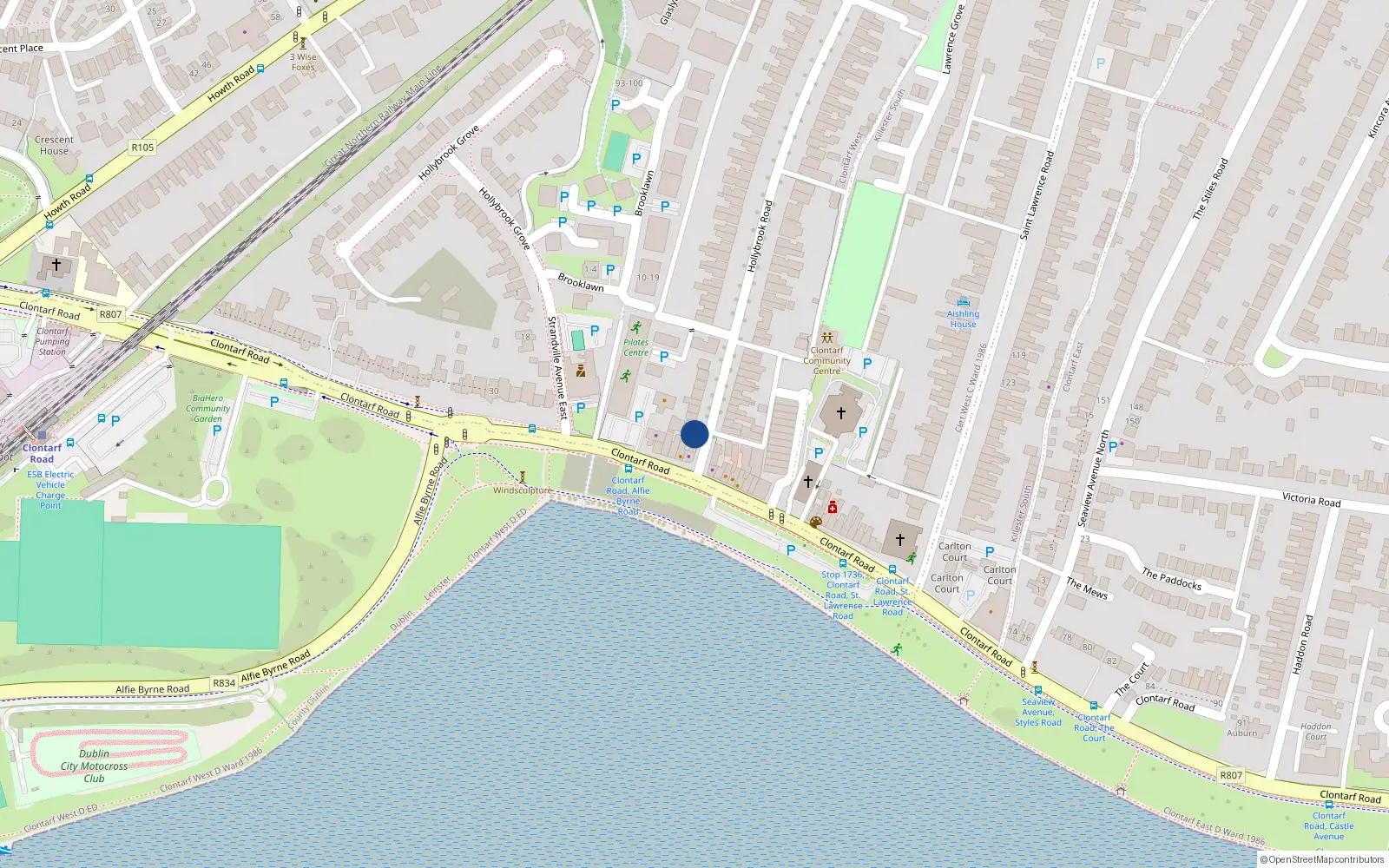 Overhead map showing the location of 2 Seaview, Hollybrook Road, Clontarf Dublin 3