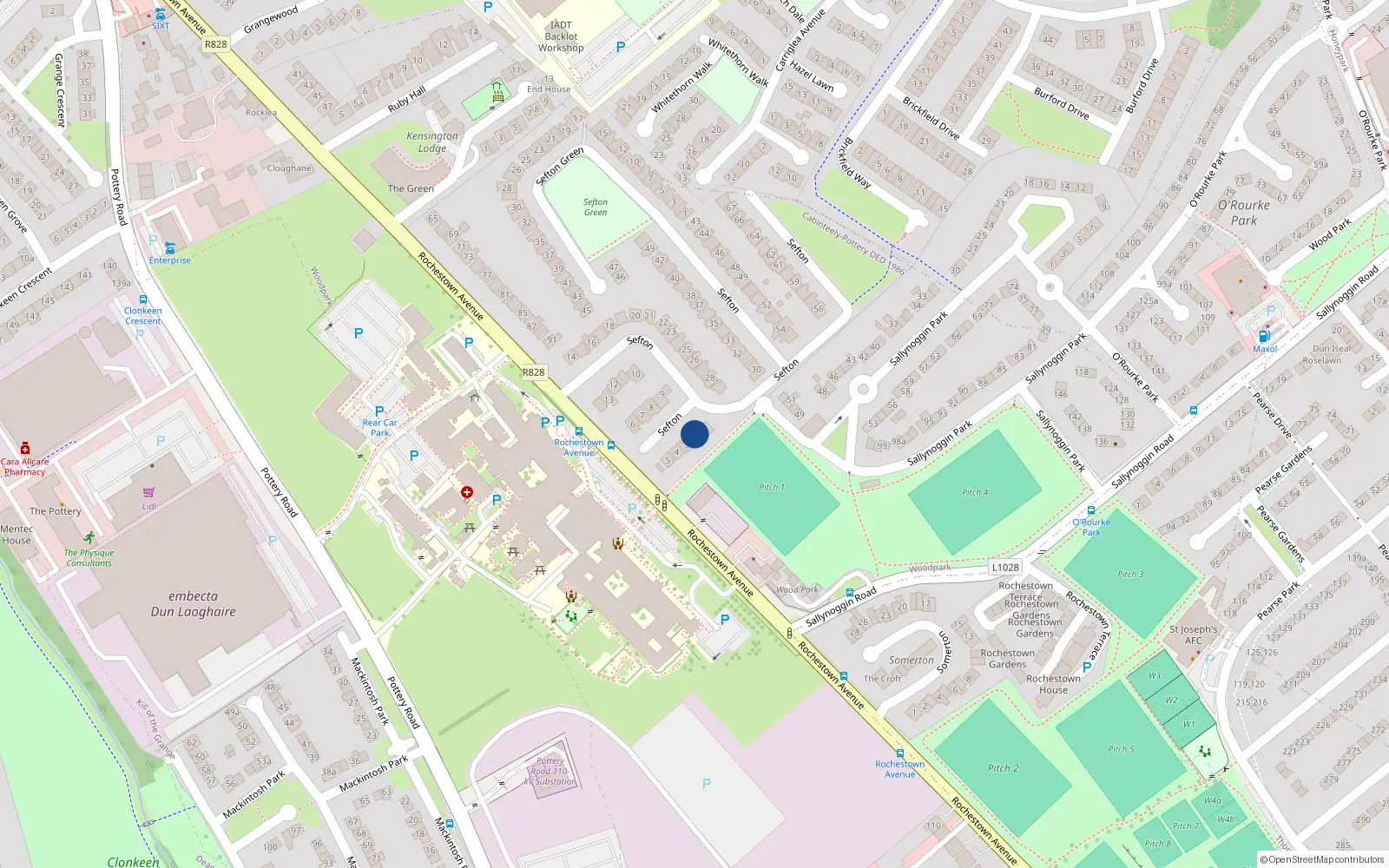 Overhead map showing the location of 2 Sefton, Rochestown Avenue, Dun Laoghaire