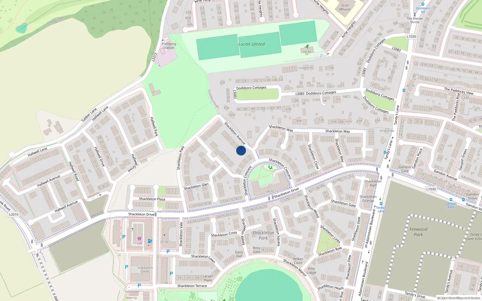 Overhead map showing the location of 2 Shackleton Avenue, Shackleton Park, Lucan