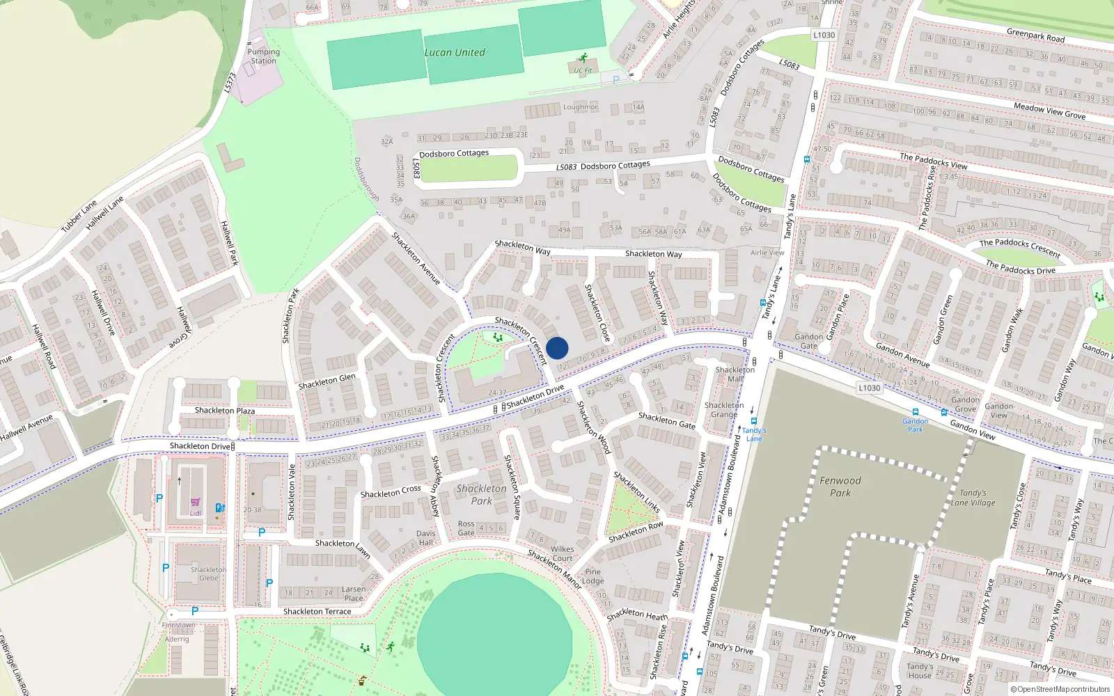 Overhead map showing the location of 2 Shackleton Crescent, Lucan