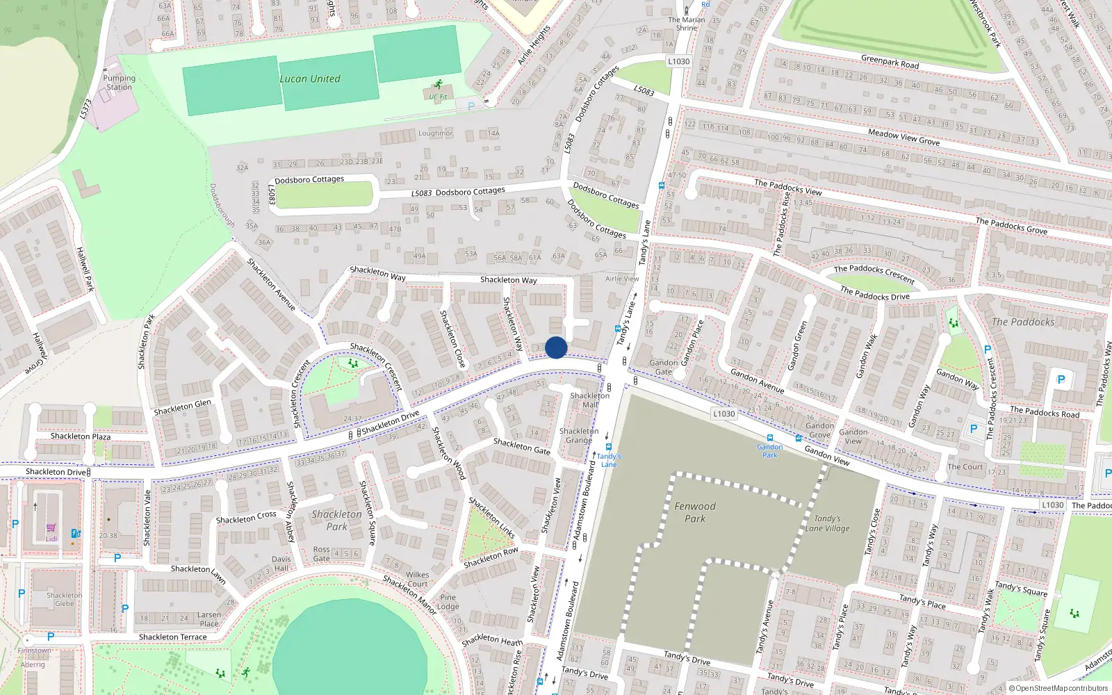 Overhead map showing the location of 2 Shackleton Glen, Lucan