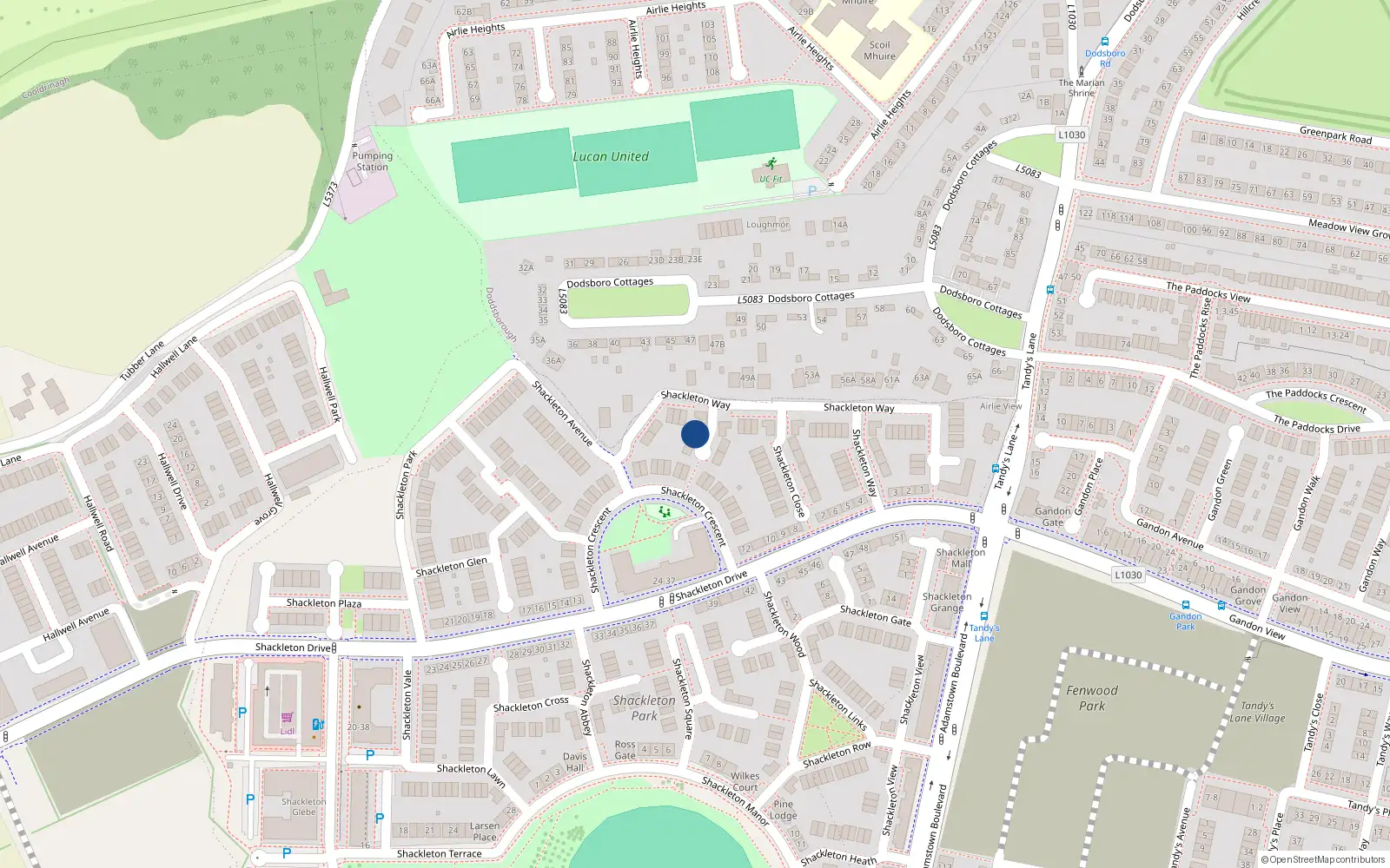 Overhead map showing the location of 2 Shackleton Green, Lucan