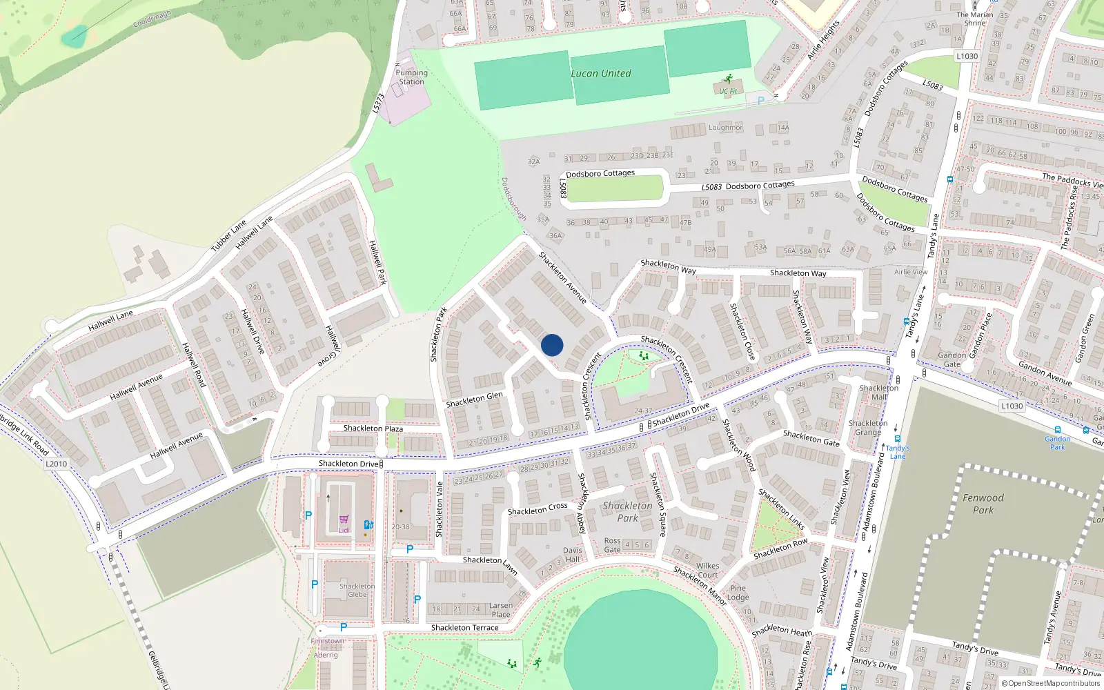 Overhead map showing the location of 2 Shackleton Grove, Lucan