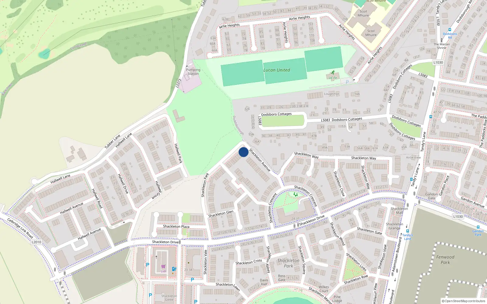 Overhead map showing the location of 2 Shackleton Park, Shackleton Park, Lucan