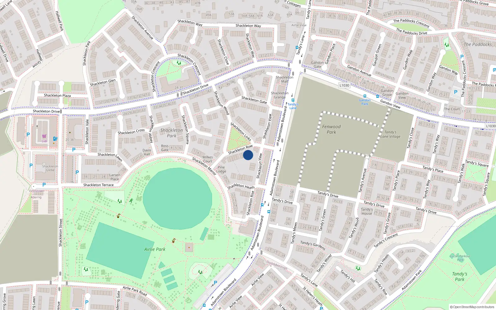 Overhead map showing the location of 2 Shackleton Row, Shackleton Park, Lucan