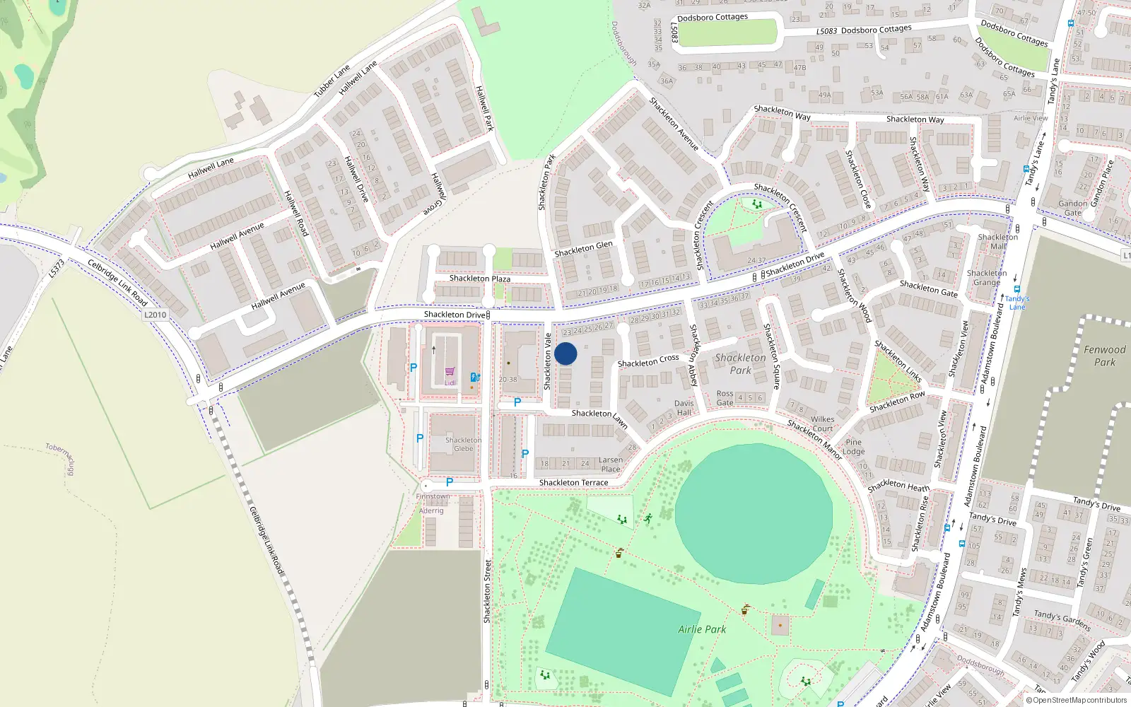Overhead map showing the location of 2 Shackleton Vale, Lucan