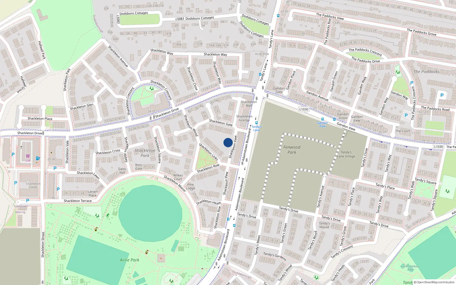 Overhead map showing the location of 2 Shackleton View, Finnstown