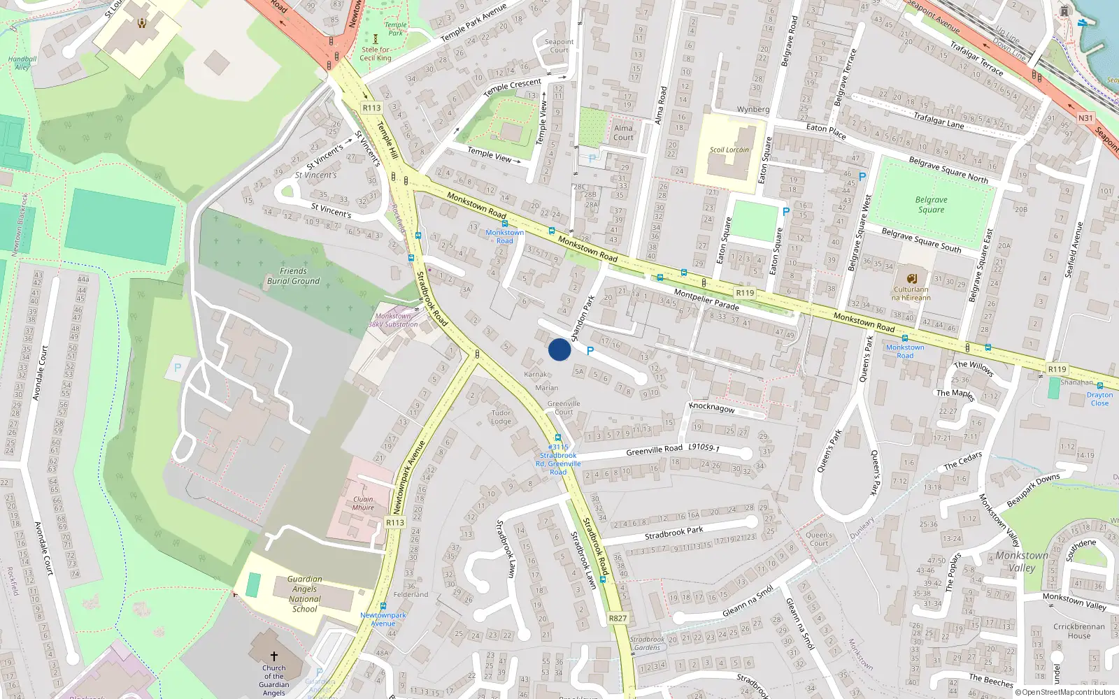 Overhead map showing the location of 2 Shandon Wood, Blackrock