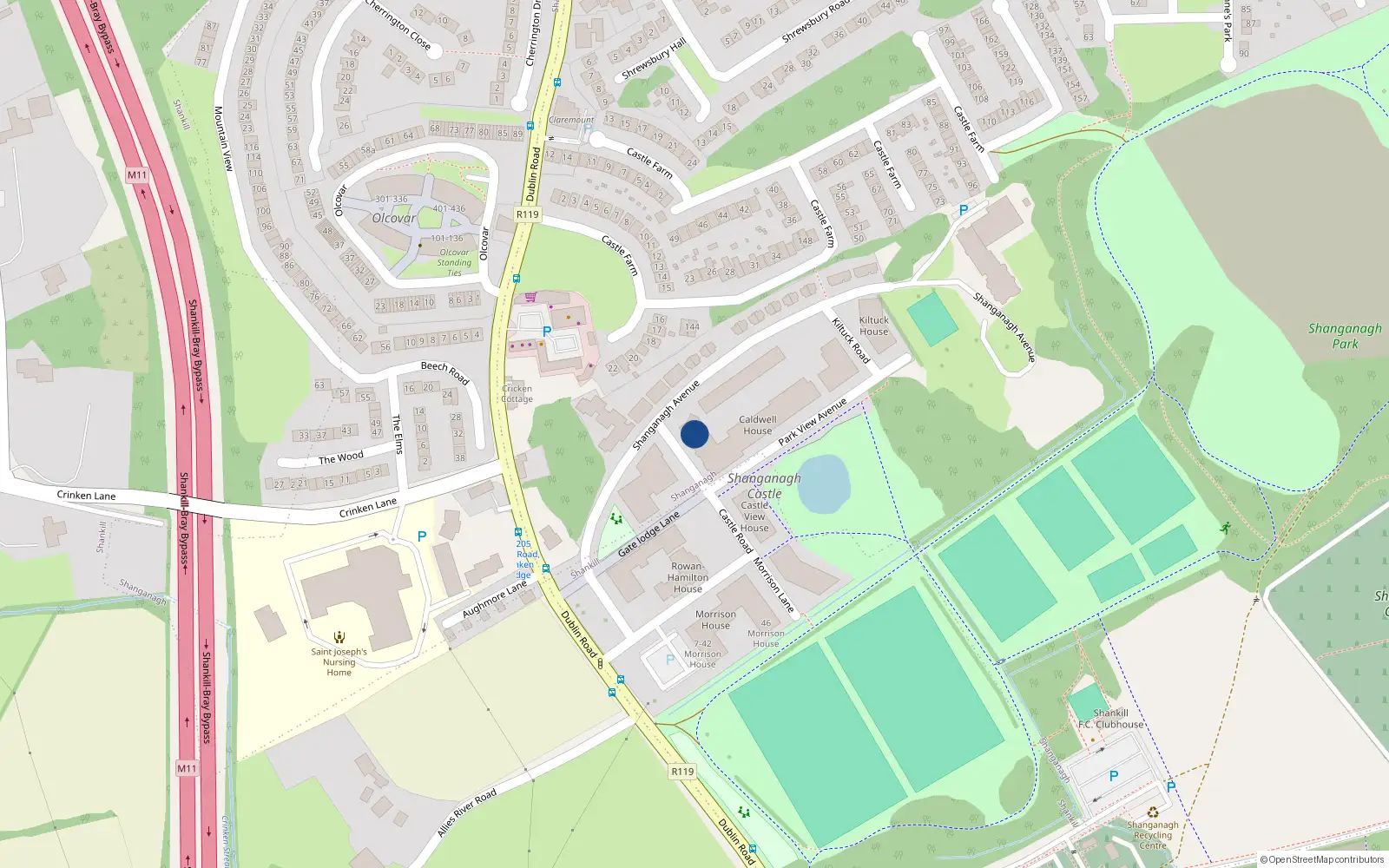 Overhead map showing the location of 2 Shanganagh Avenue, Dublin 18