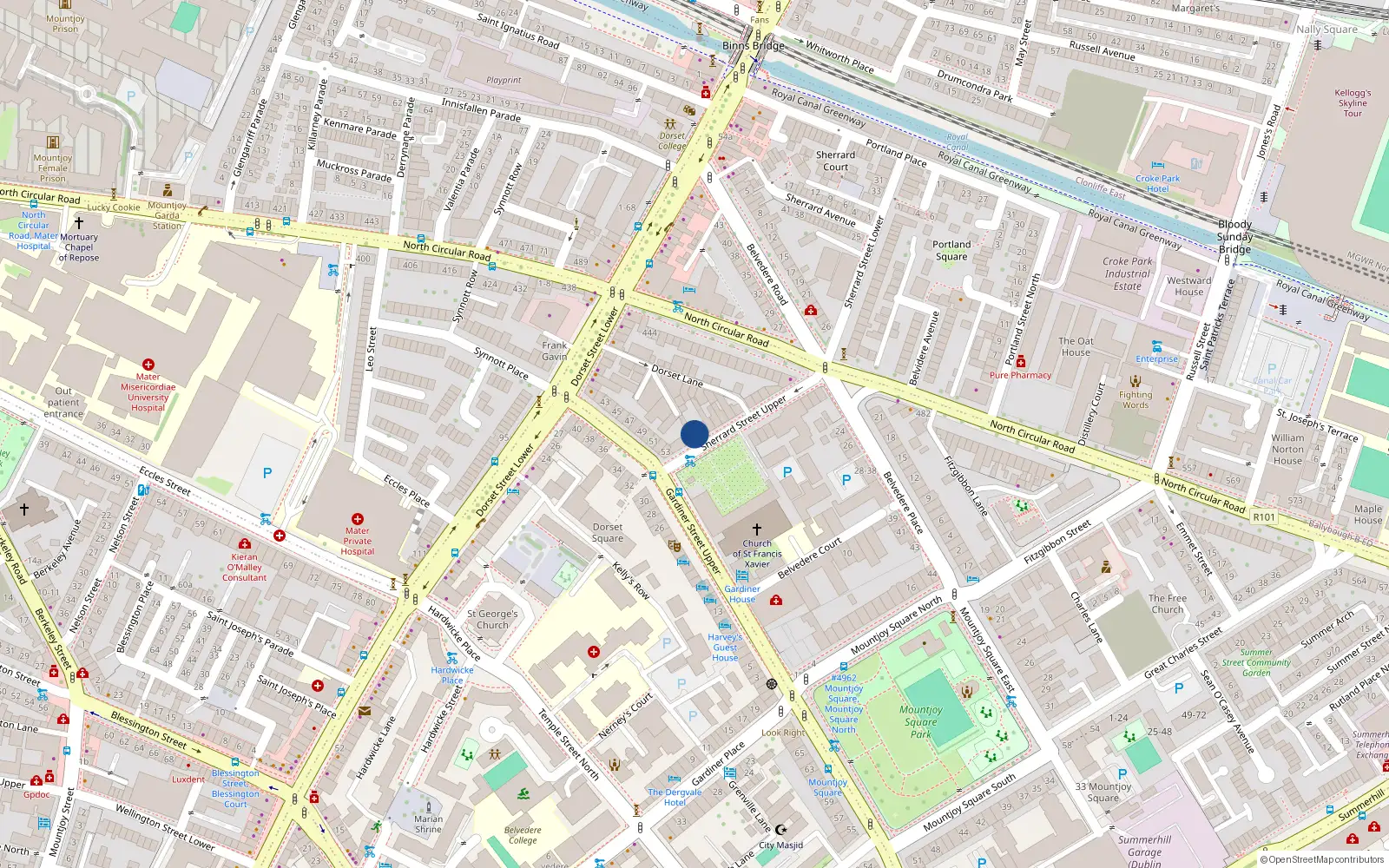 Overhead map showing the location of 2 Sherrard Street Upper, Dublin 1