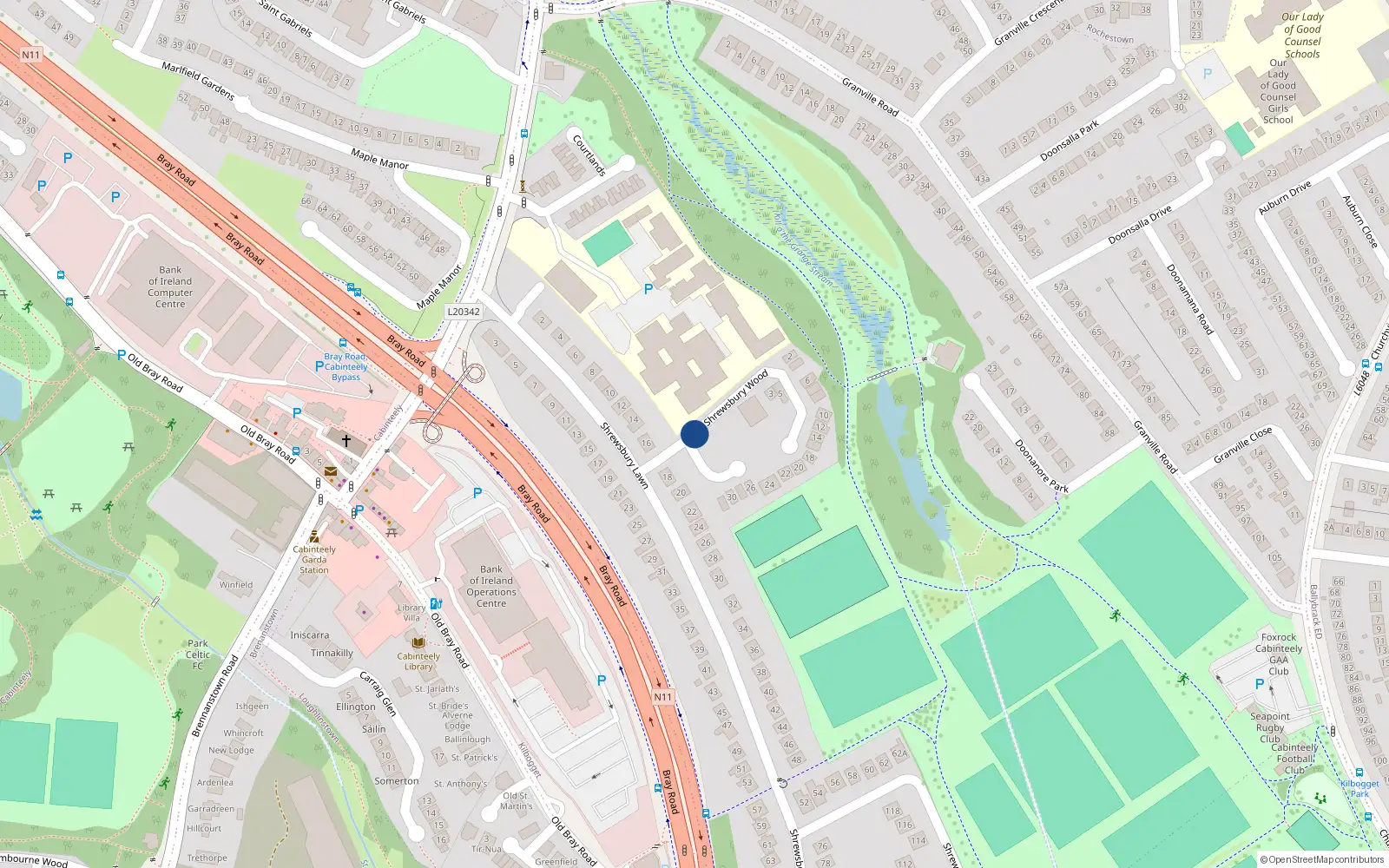 Overhead map showing the location of 2 Shrewsbury Wood, Cabinteely