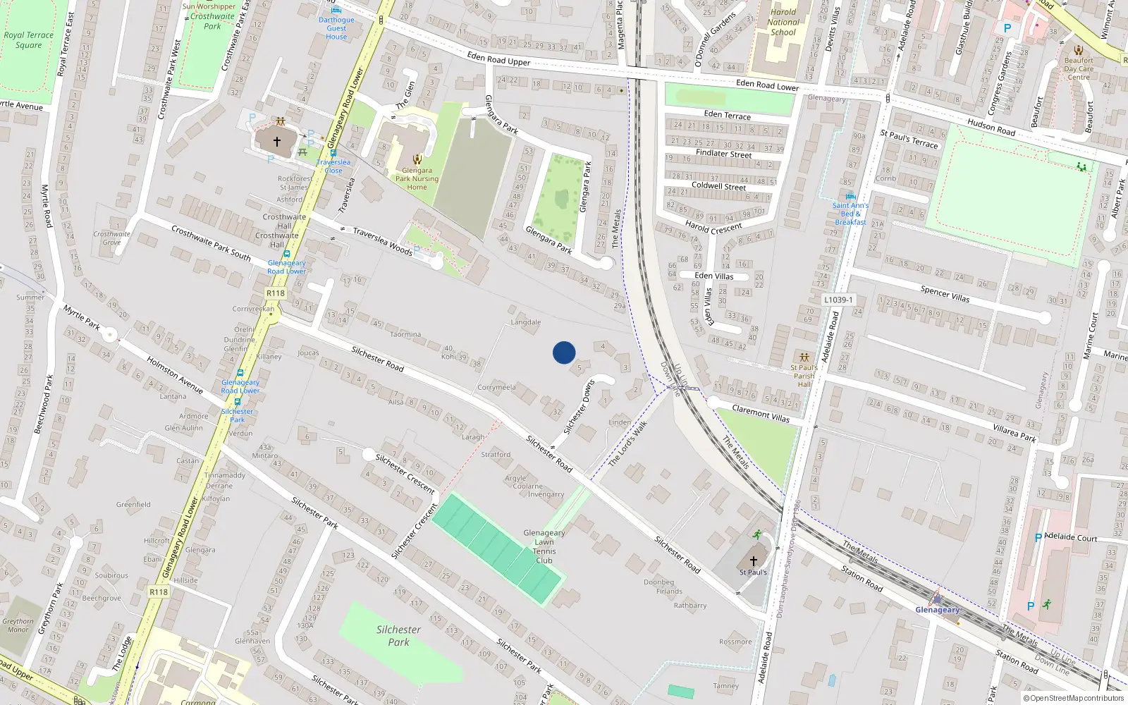 Overhead map showing the location of 2 Silchester Gardens, Glenageary