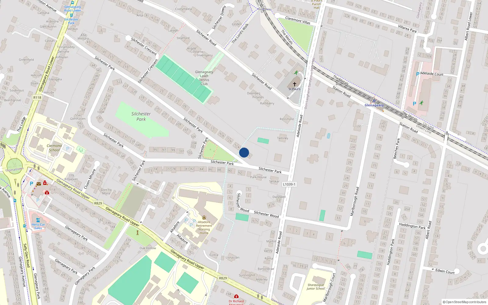 Overhead map showing the location of 2 Silchester Park, Dublin