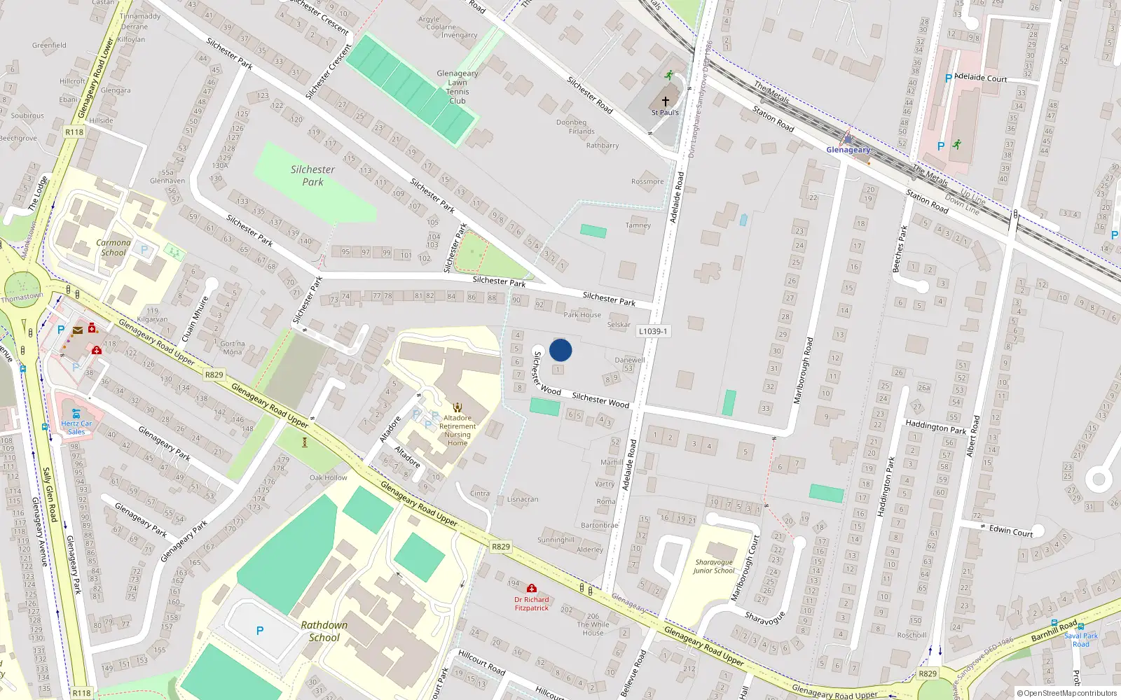 Overhead map showing the location of 2 Silchester Wood, Dublin