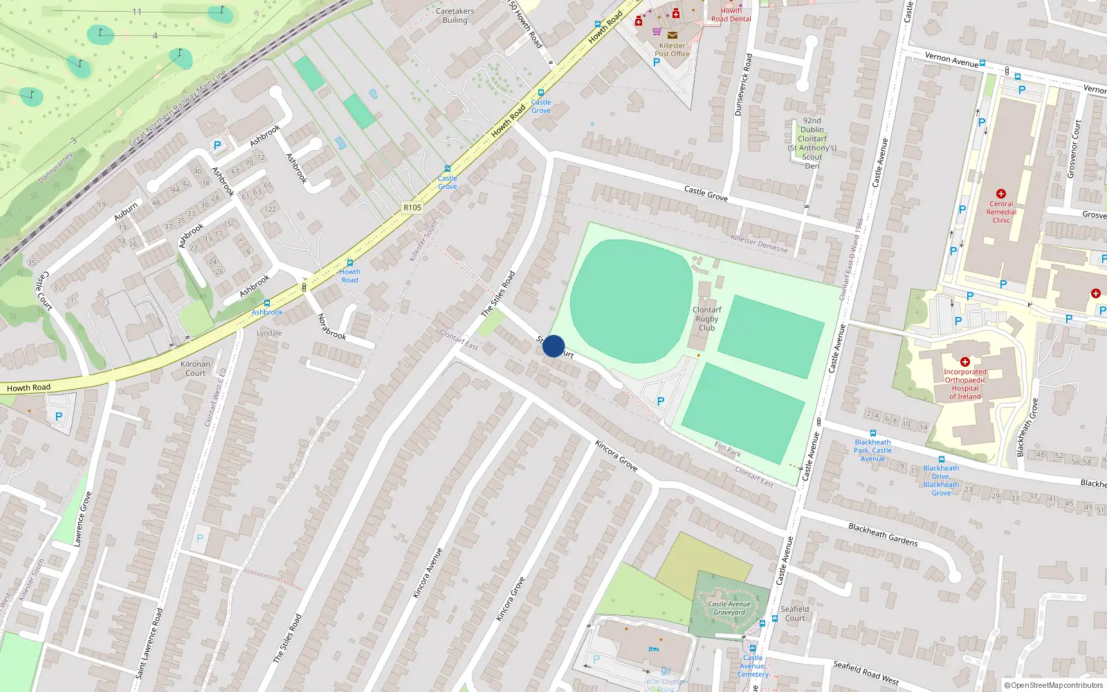 Overhead map showing the location of 2 Silverfield, Stiles Court, Clontarf