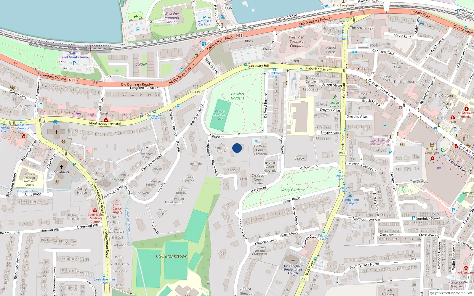 Overhead map showing the location of 2 Sloperton, Monkstown, Dublin