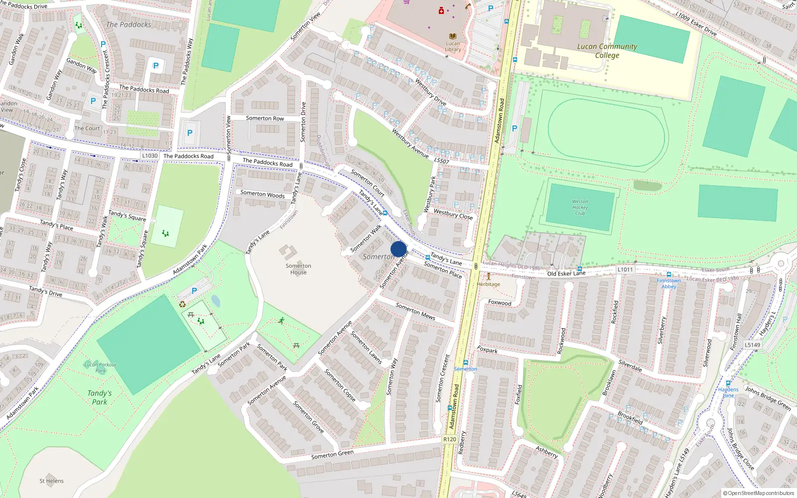 Overhead map showing the location of 2 Somerton Avenue, Newcastle Road, Lucan