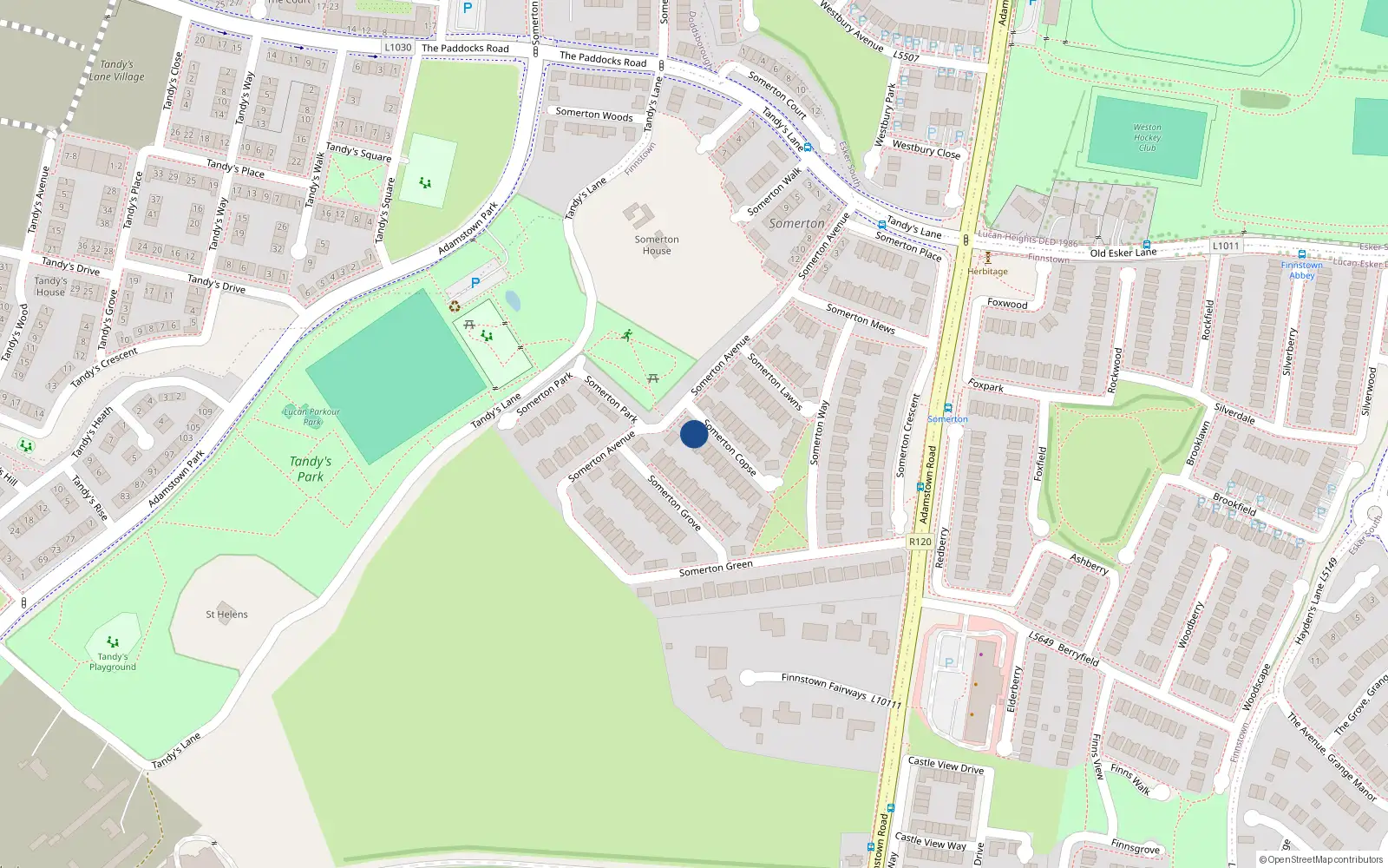 Overhead map showing the location of 2 Somerton Copse, Finnstown